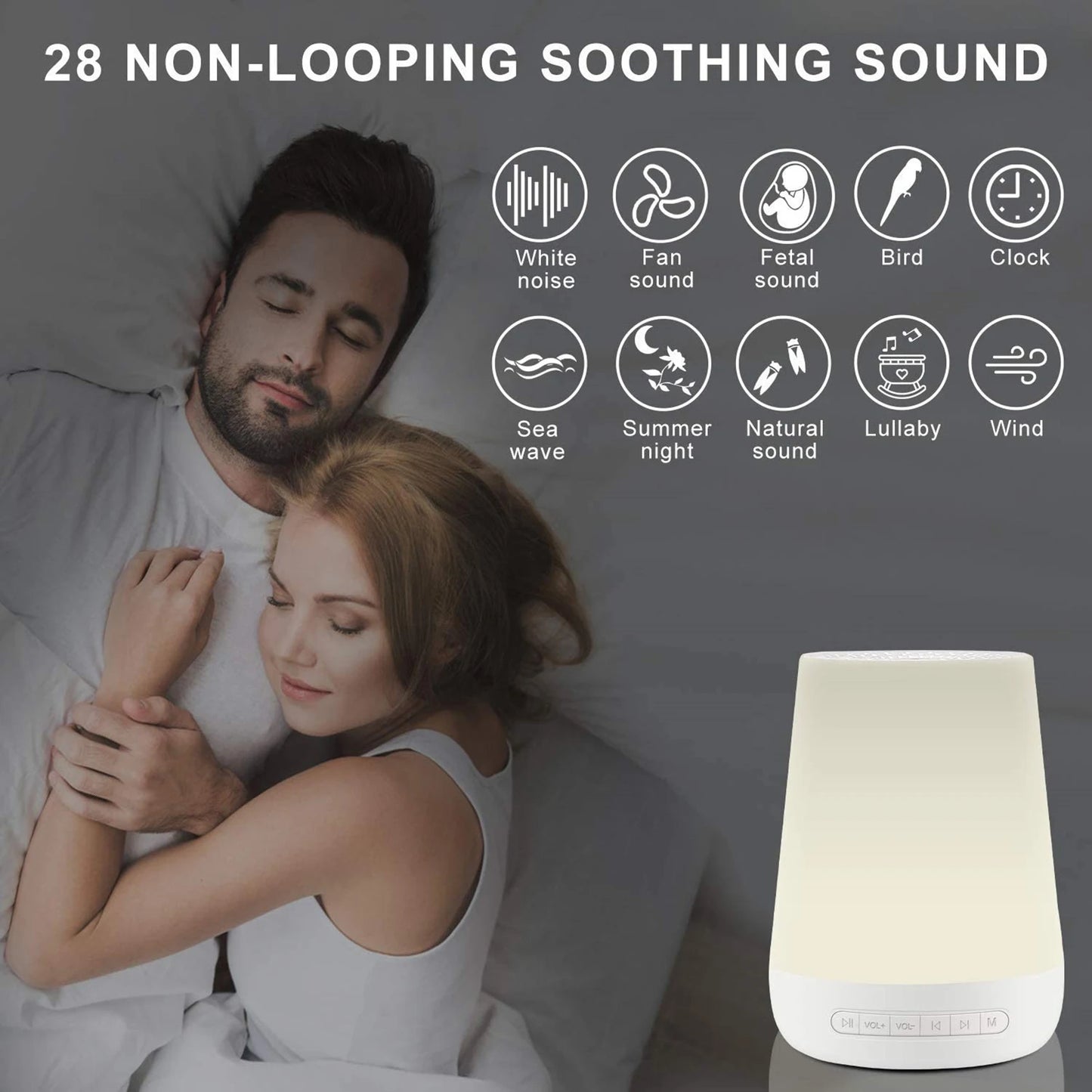 MBZ085 White Noise Machine Baby Sleep Sound Machine Colorful Night Lights 28 Soothing Sounds with 3.5Mm Headphone Jack